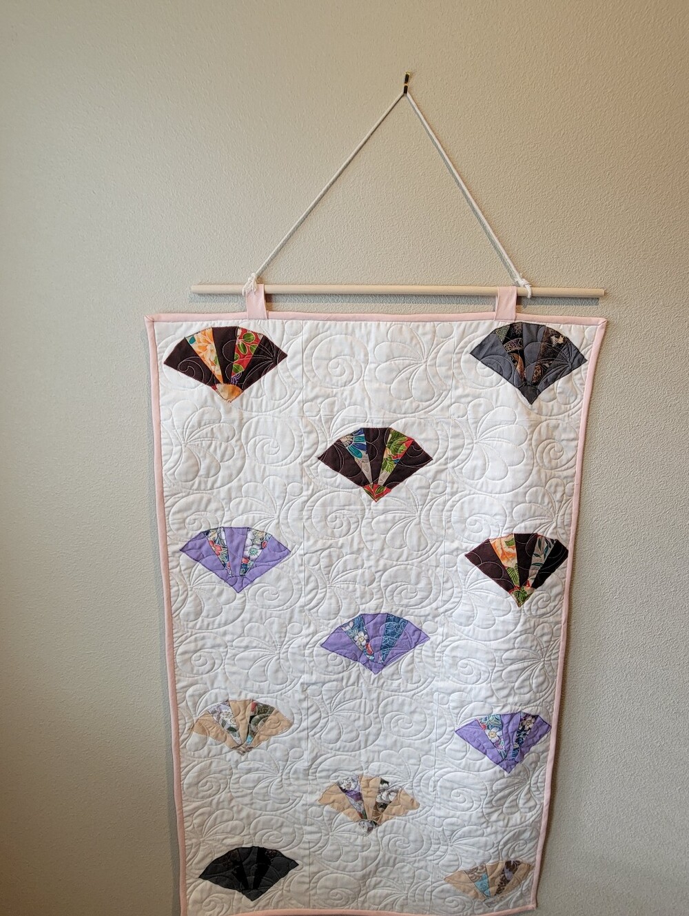 Handmade/machine sewing-cotton quilt- colorful fan -unique raw edge applique